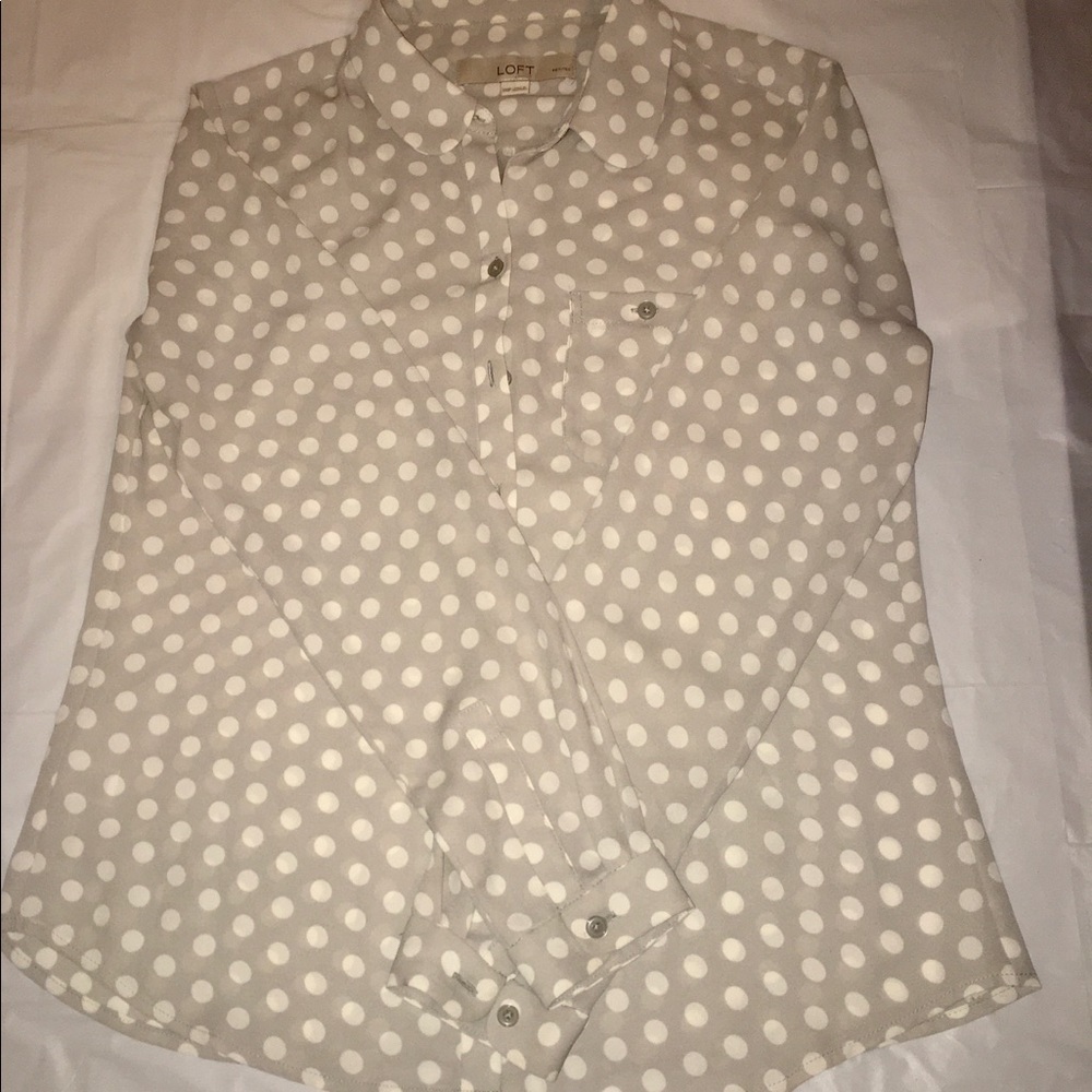 Loft-Grey & white polka dot blouse